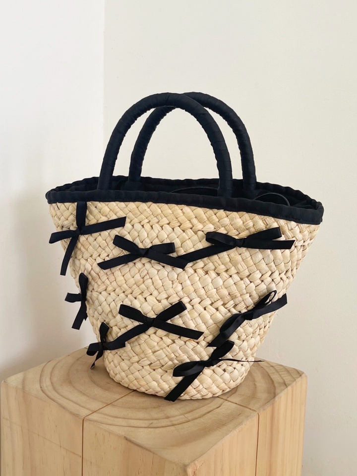 Noir Ribbon Basket Bag
