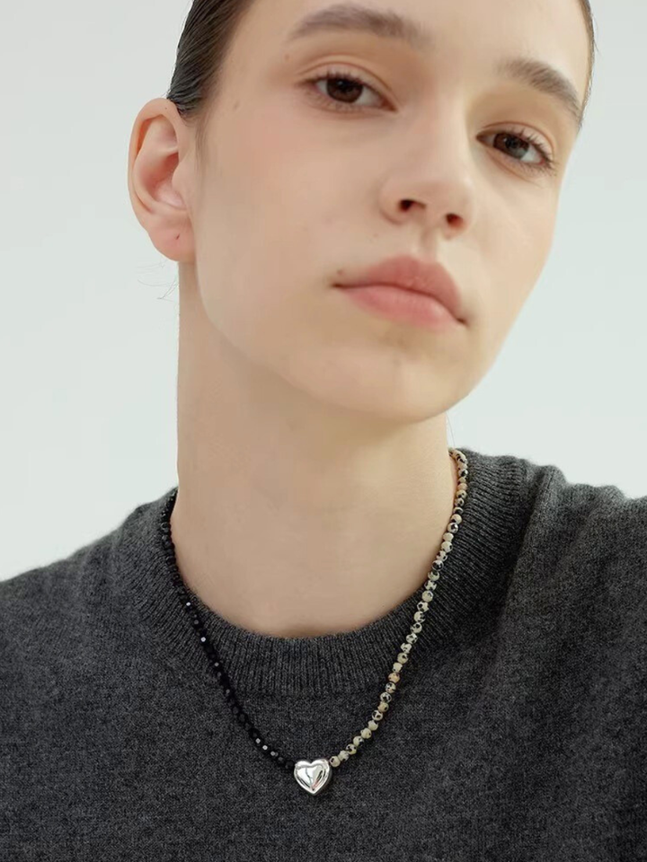 【EGO ACC】Half & Heart Beads Necklace