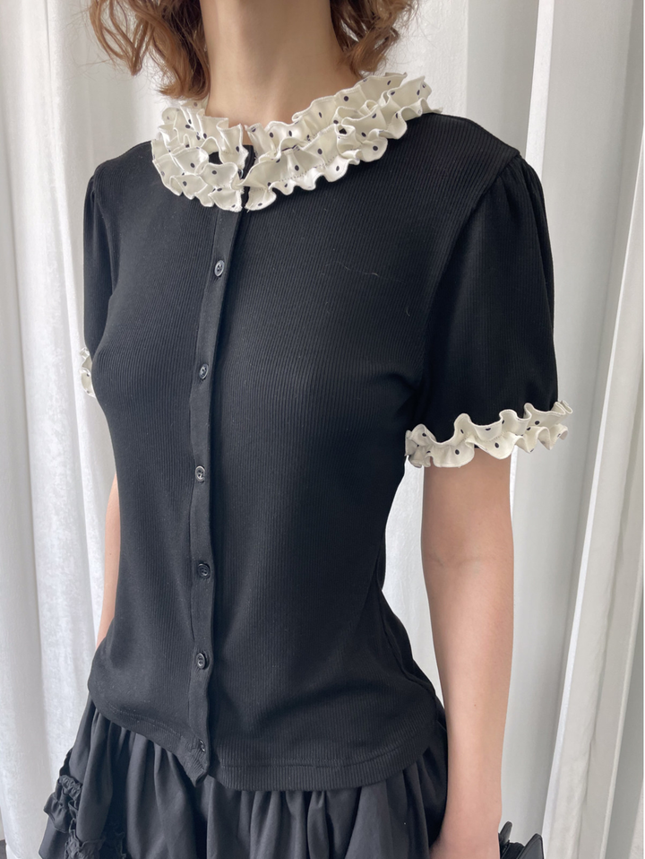 〈Pre Order〉【Loose Smell】Dot Frill Rib Top
