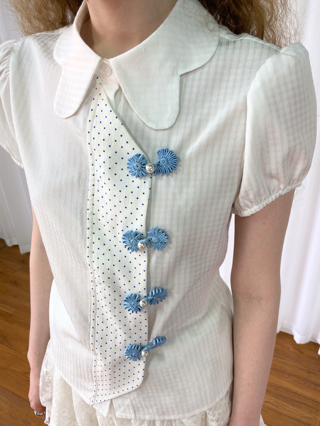 【Loose Smell】Dot Panel Charm Blouse