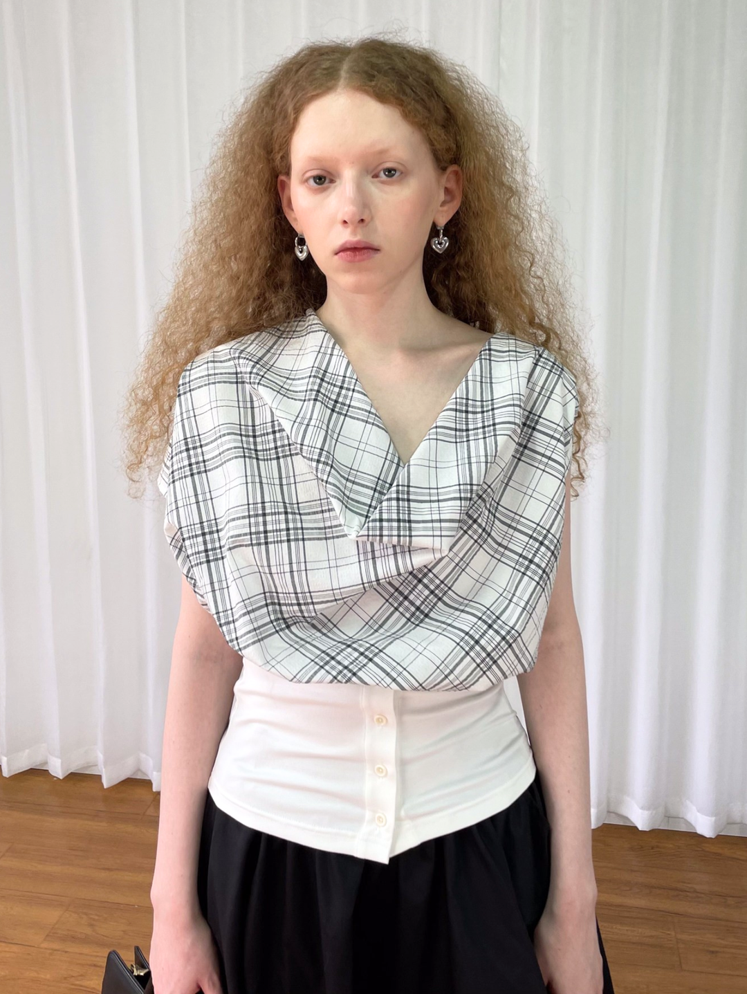 【Loose Smell】Draped Check Top