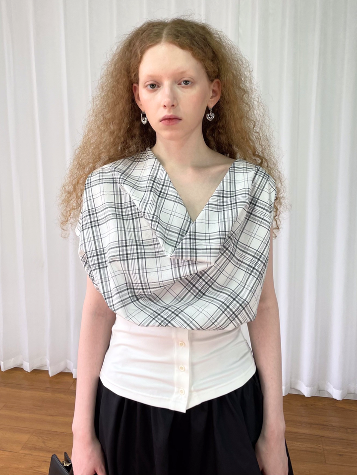 【Loose Smell】Draped Check Top