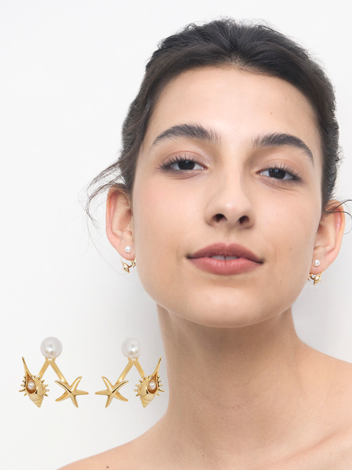 【EGO ACC】Starfish & Shell Pearl Earrings