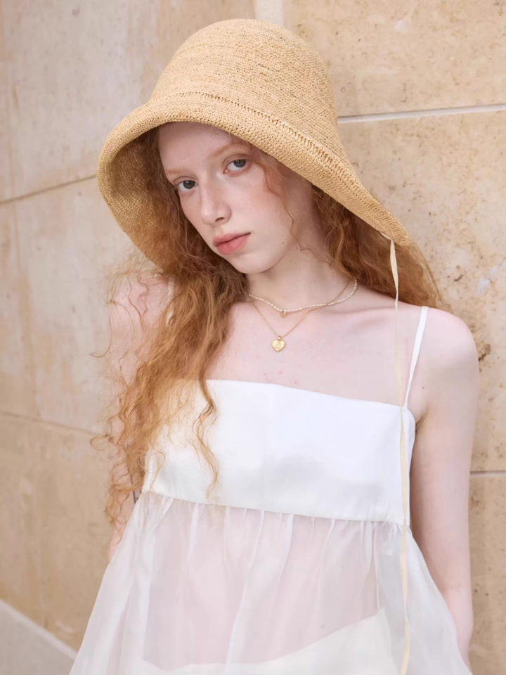 Natural Straw Ribbon Hat
