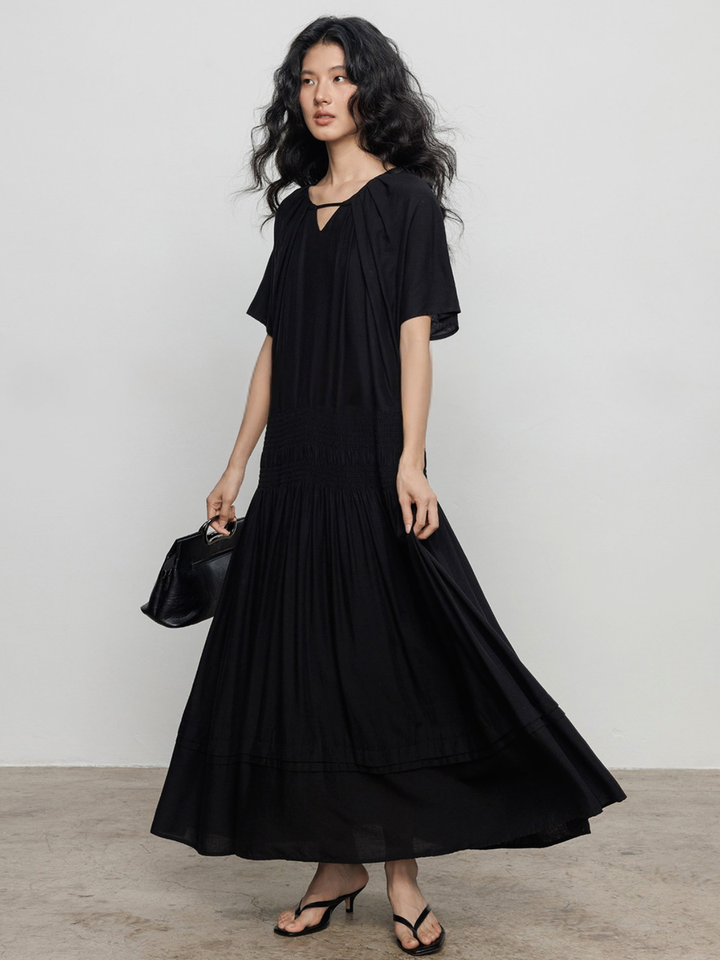 Keyhole Shirring Maxi Dress