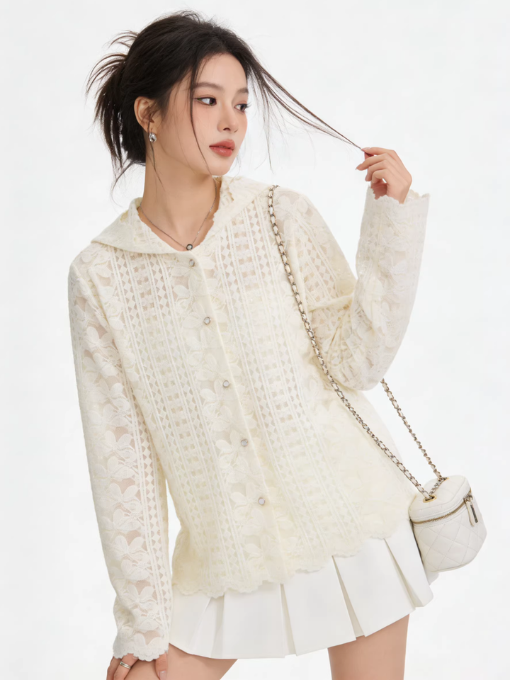 Sheer Lace Hooded Cardigan