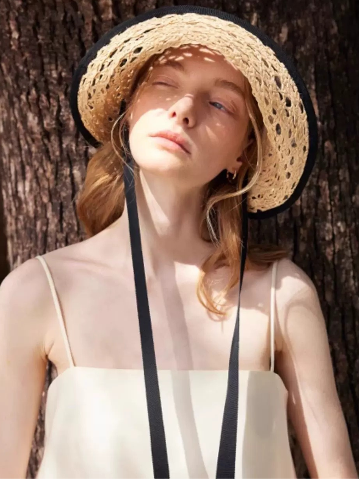 Contrast Ribbon Raffia Hat