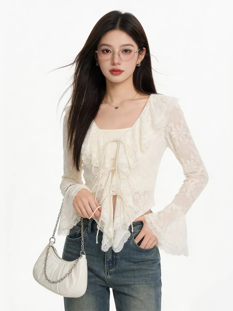 Sheer Lace Ribbon Blouse