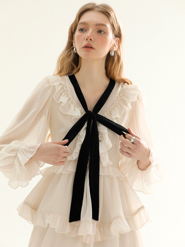 Noir Ribbon Frill Dress