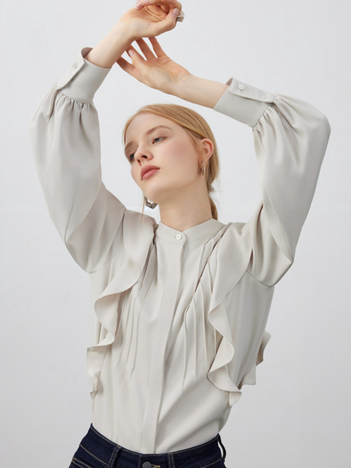 Pin Tuck Ruffle Blouse