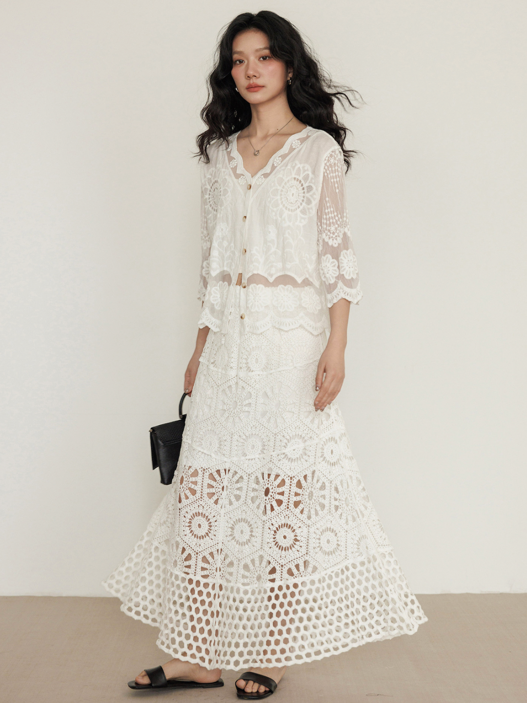 Sheer Floral Lace Cardigan Blouse