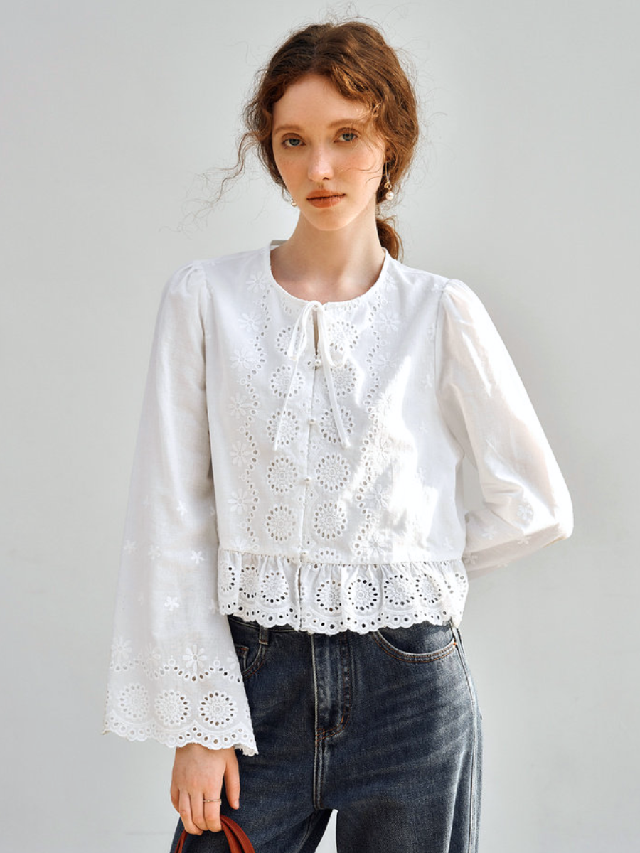 Fleur Eyelet Peplum Blouse