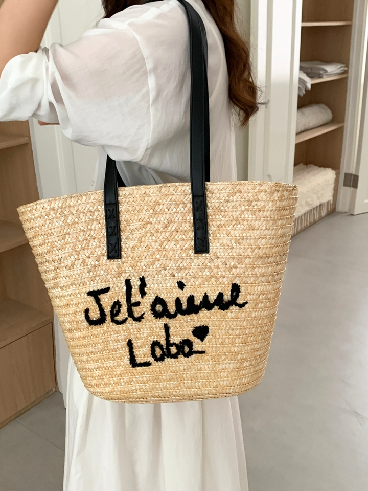 Je t’aime Logo Straw Tote Bag