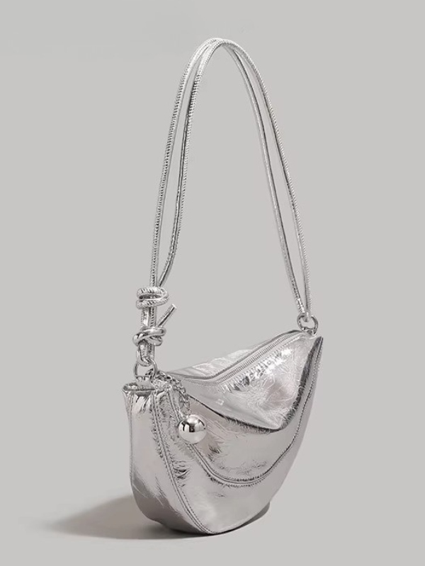 Metallic Crescent Charm Bag