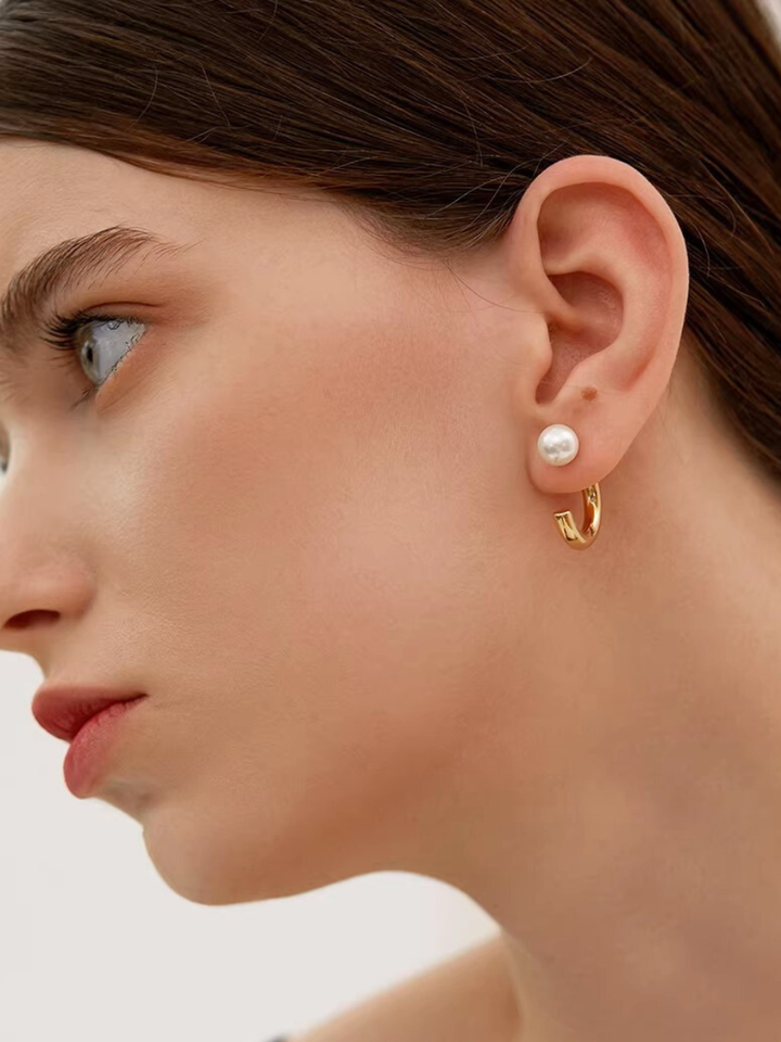 【EGO ACC】Pearl Curve Hoop Earrings