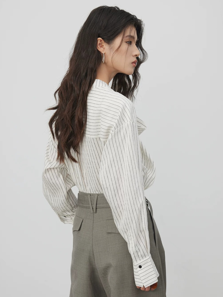 Asymmetric Tie Stripe Blouse