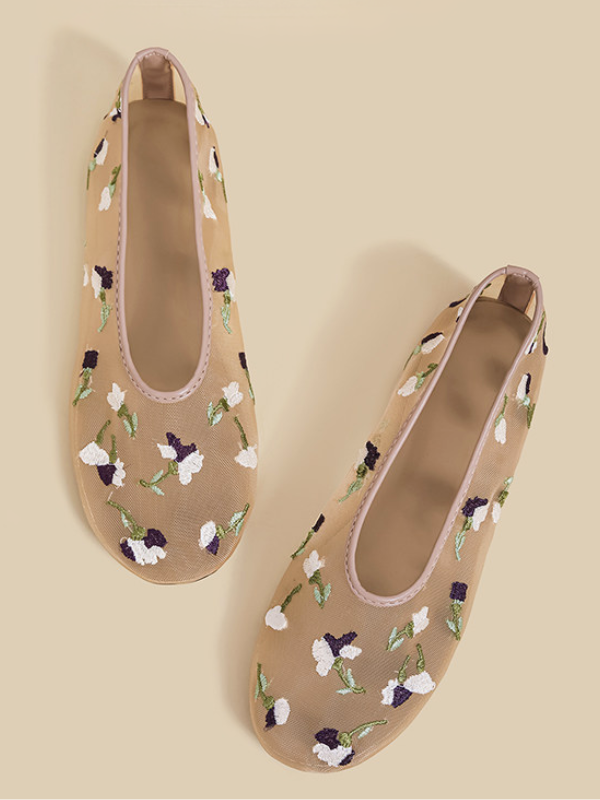 Floral Embroidery Mesh Flats