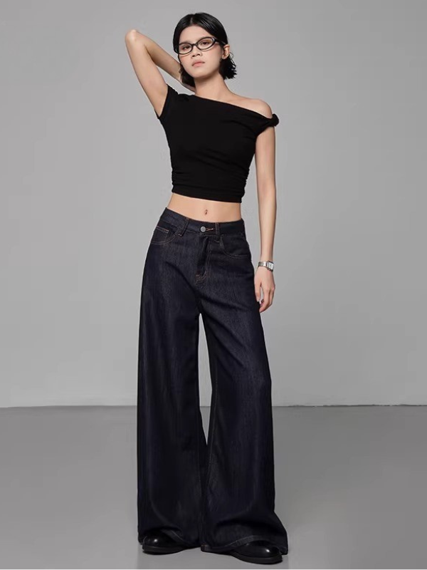 Length-Selectable Wide Denim Pants