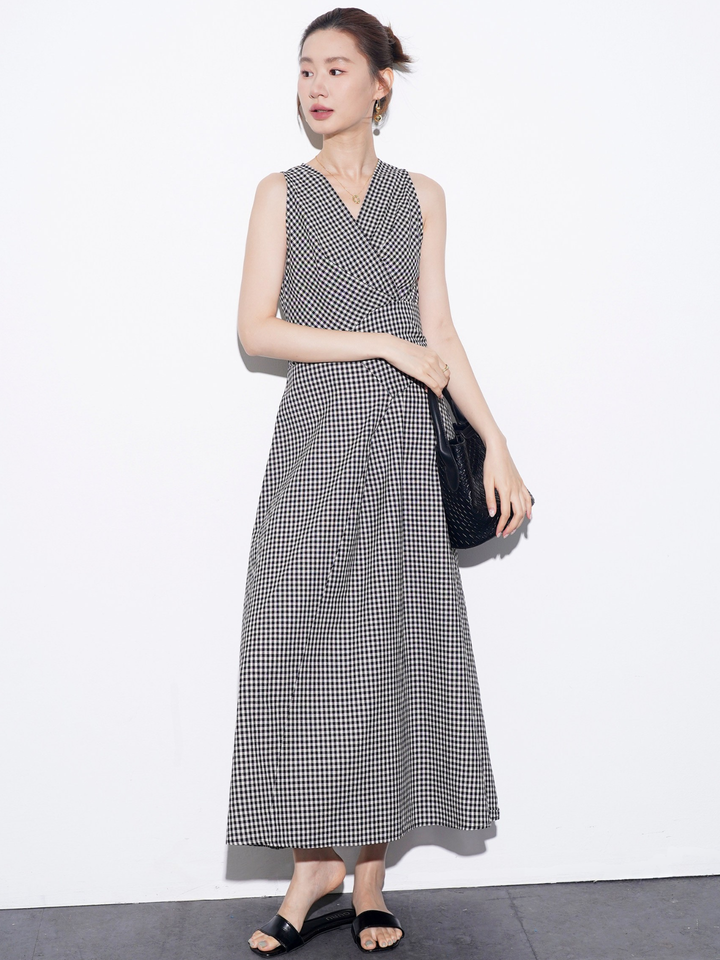 Gingham Wrap Flare Dress