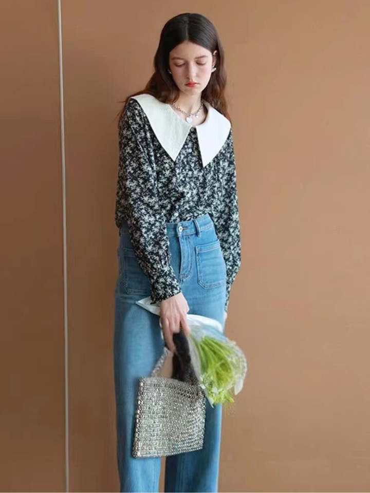 Vintage Flower Big Collar Blouse
