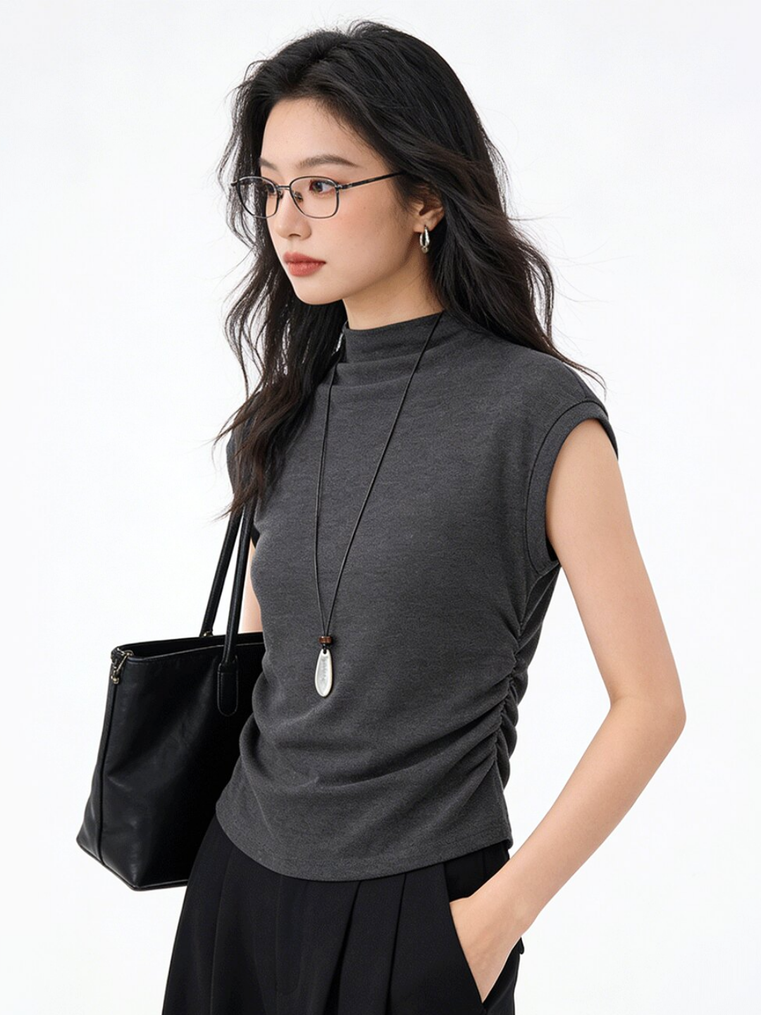 Side Gather Mock Neck Top
