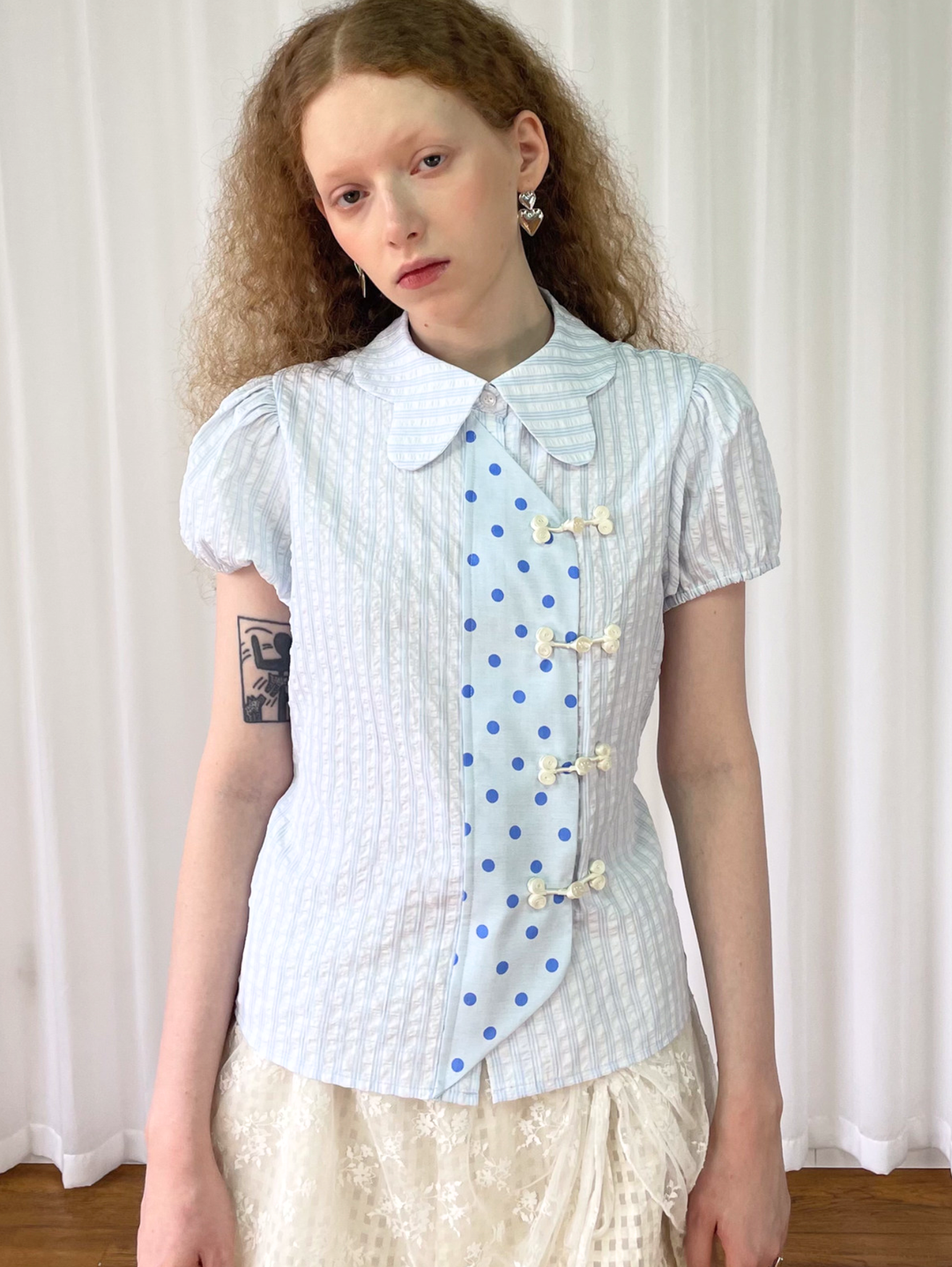 【Loose Smell】Sky Dot Panel Charm Blouse