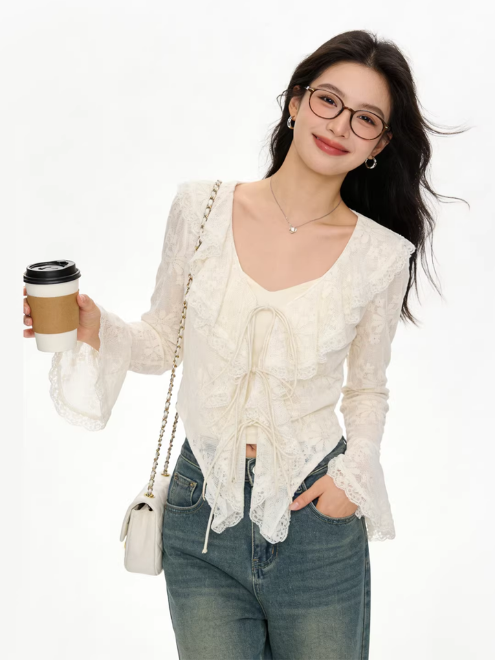 Sheer Lace Ribbon Blouse