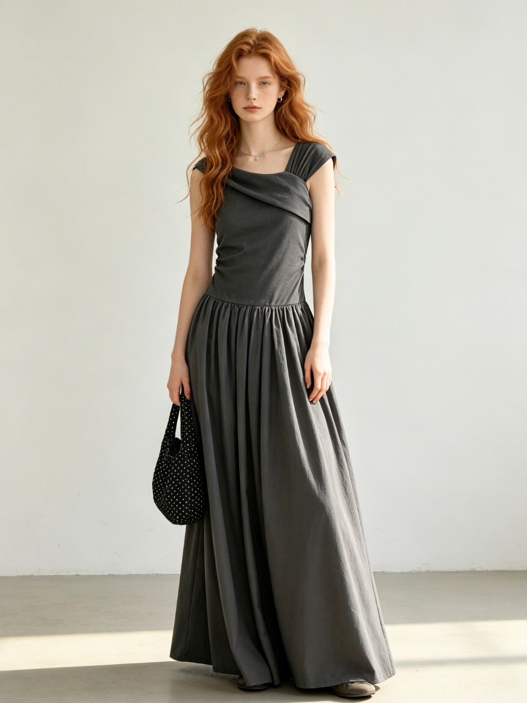 Draped Neck Flare Dress