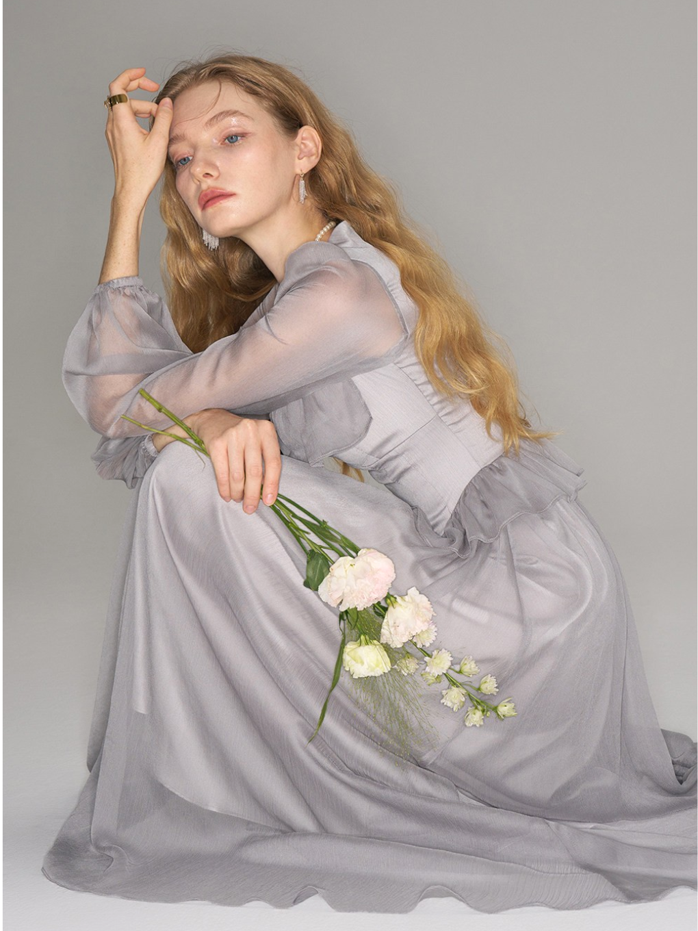 Sheer Ribbon Frill Dress