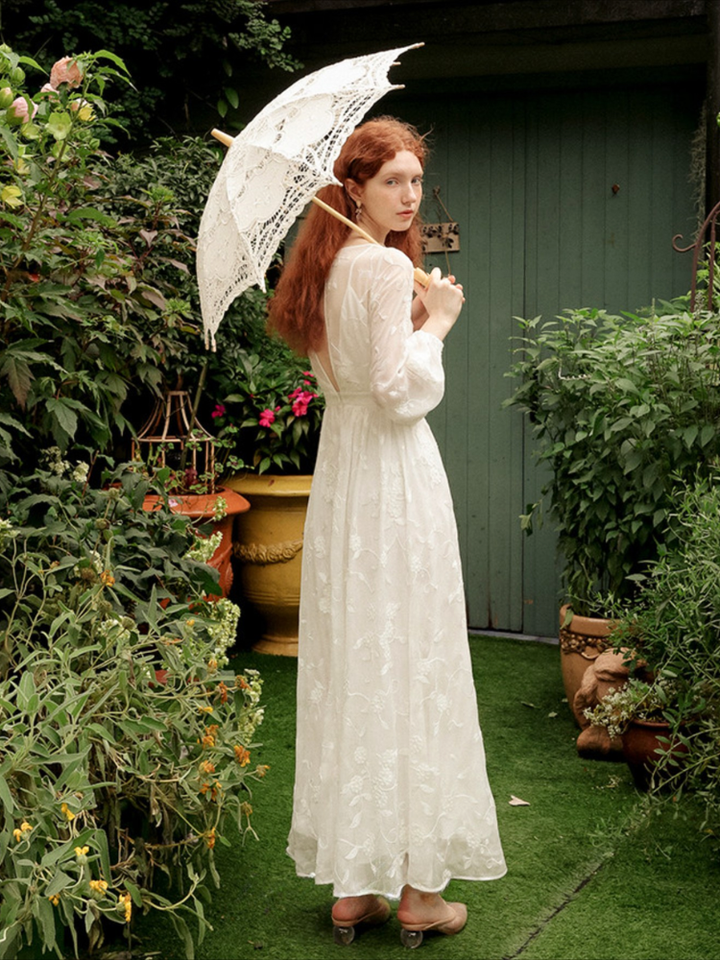 Embroidered Back Open Dress