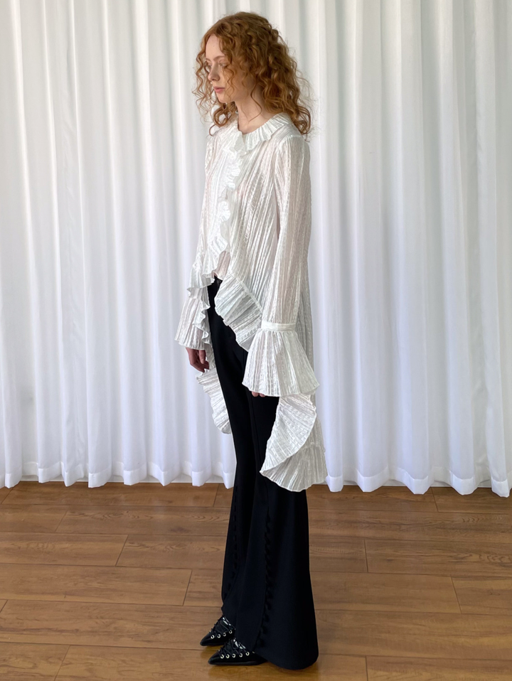 【Loose Smell】Pleated Ruffle Long Blouse