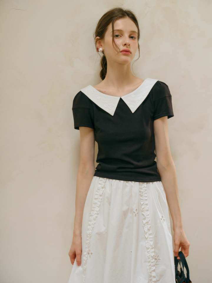 Embroidered Collar Top