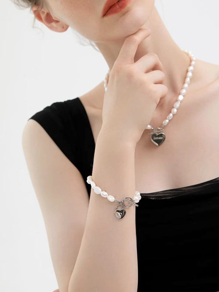 【EGO ACC】Heart Pearl Toggle Bracelet