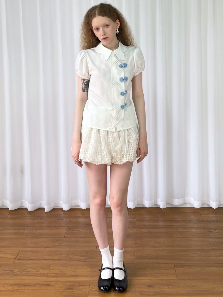 【Loose Smell】Dot Panel Charm Blouse