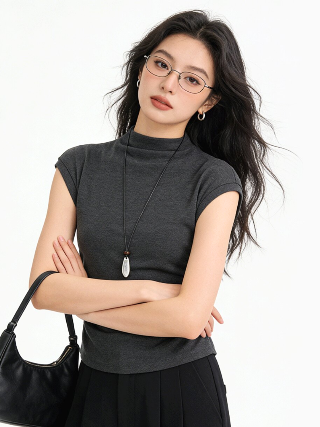 Side Gather Mock Neck Top