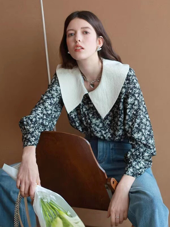 Vintage Flower Big Collar Blouse