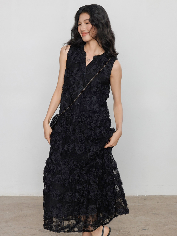 〈Pre order〉Noir Flower Lace Dress