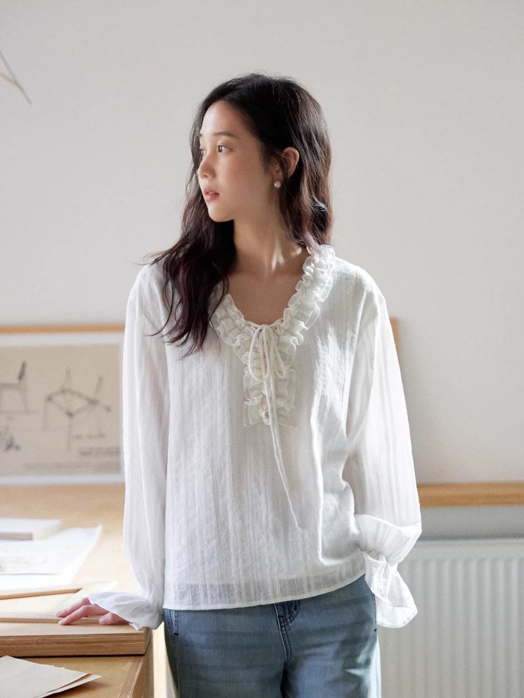 Ruffle Ribbon Blouse