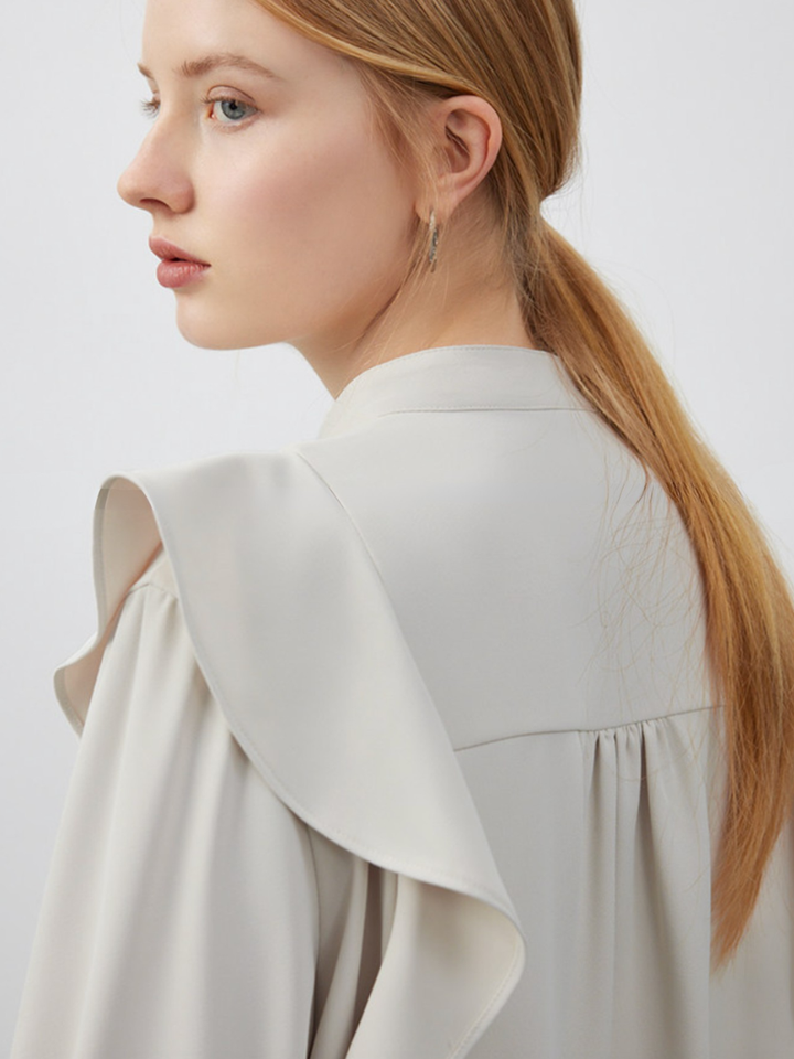 Pin Tuck Ruffle Blouse