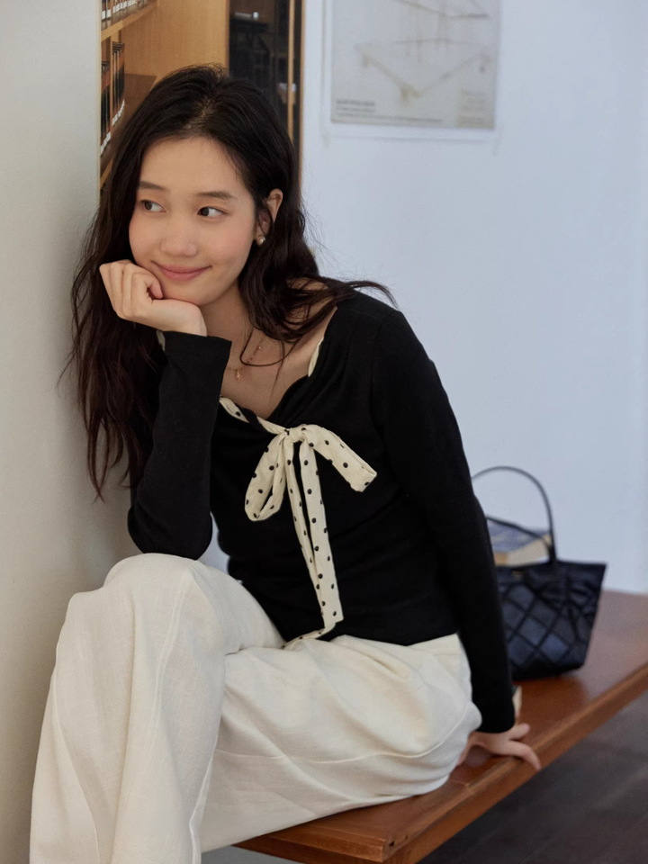 Dot Ribbon Asymmetric Cutsew