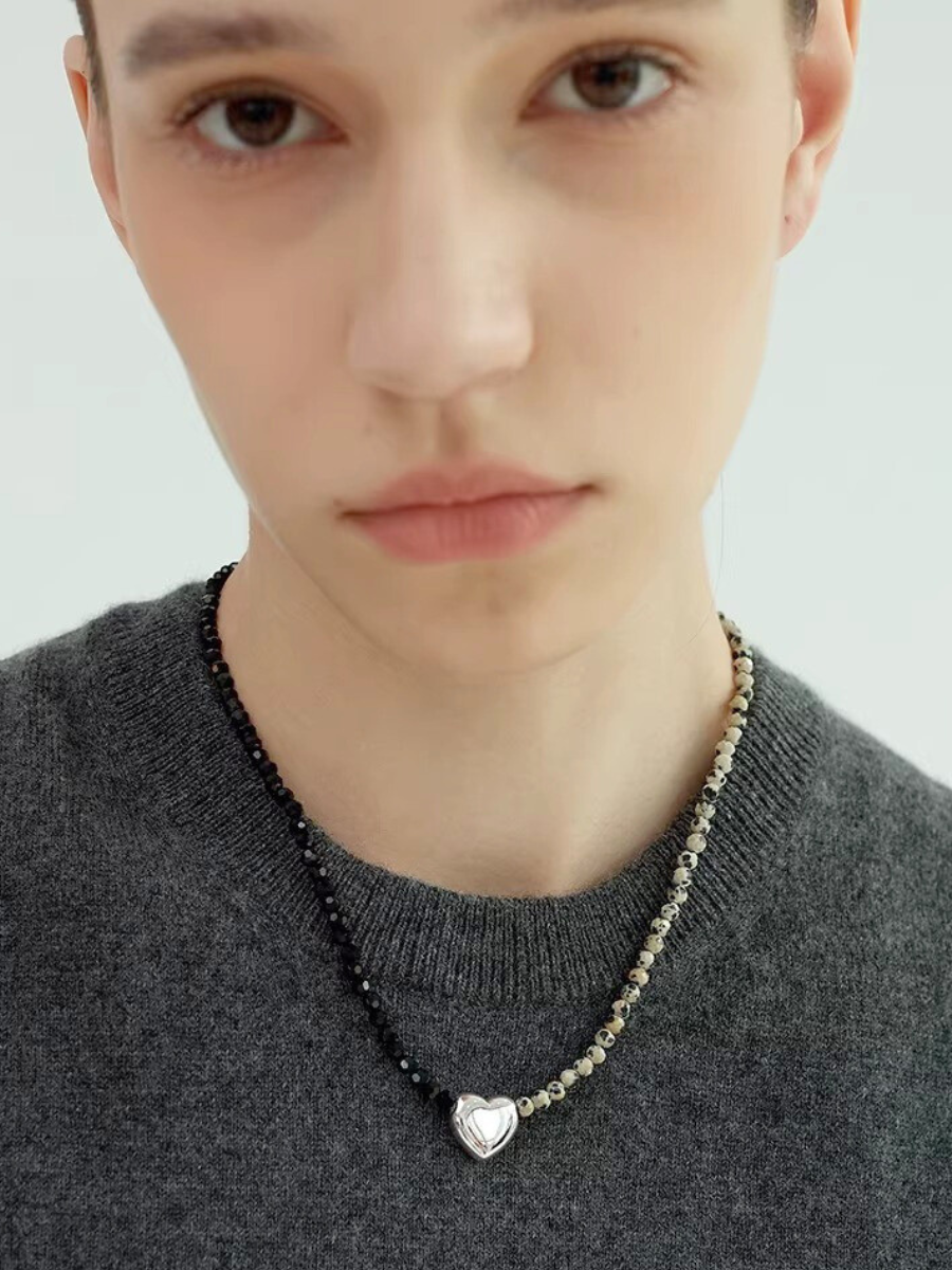 【EGO ACC】Half & Heart Beads Necklace