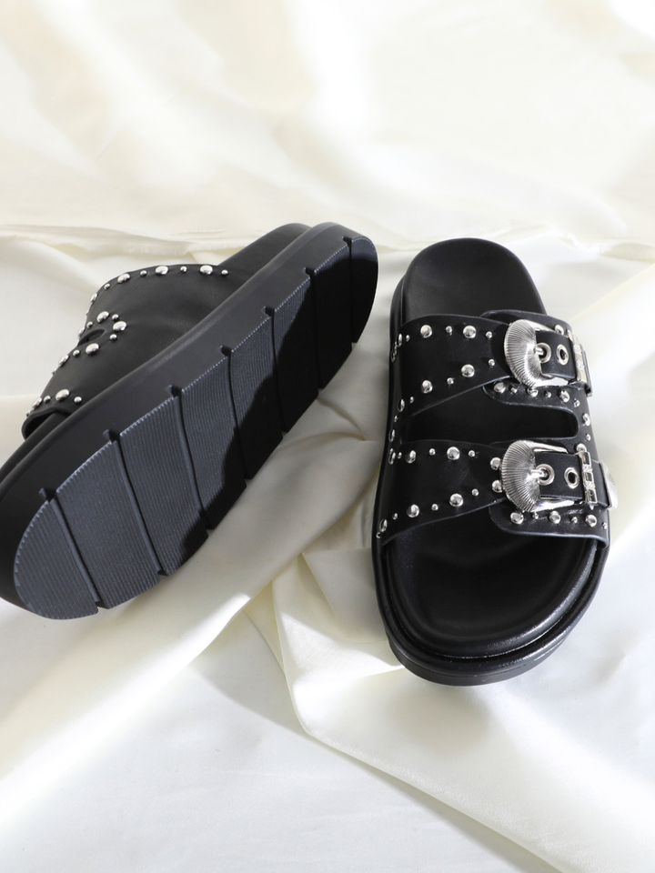 Concho Stud Double Strap Sandals