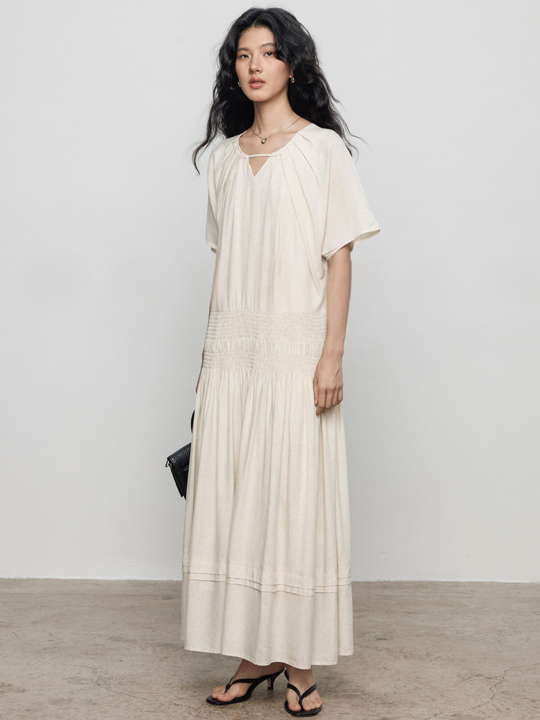 Keyhole Shirring Maxi Dress