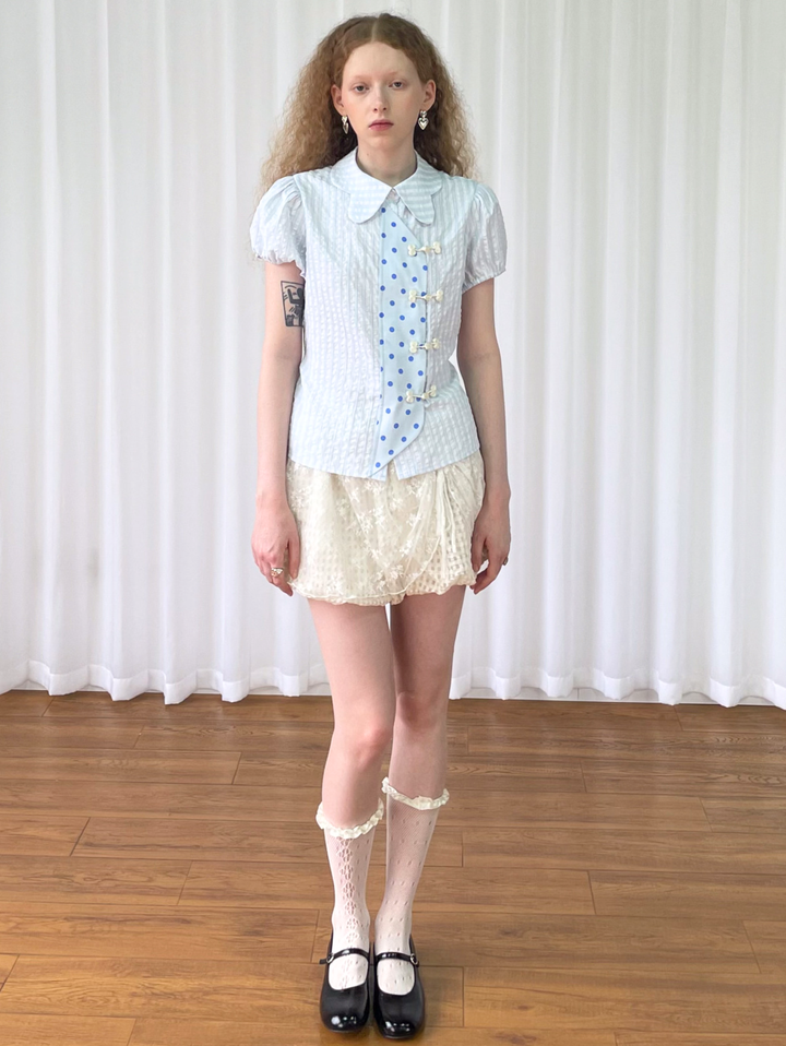 【Loose Smell】Sky Dot Panel Charm Blouse