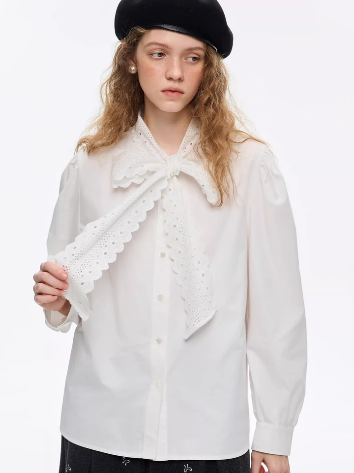 Lace Ribbon Tie Blouse