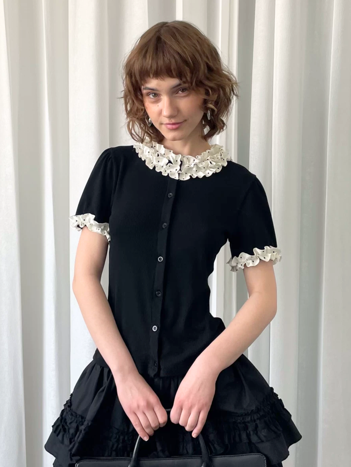 〈Pre Order〉【Loose Smell】Dot Frill Rib Top