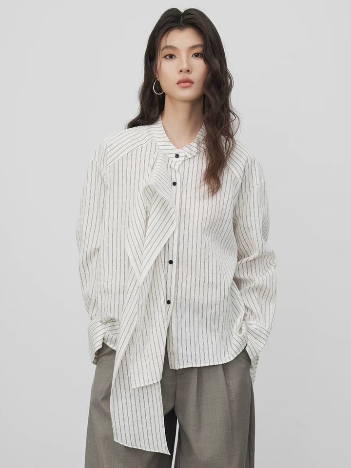 Asymmetric Tie Stripe Blouse