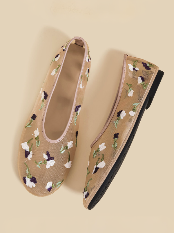 Floral Embroidery Mesh Flats