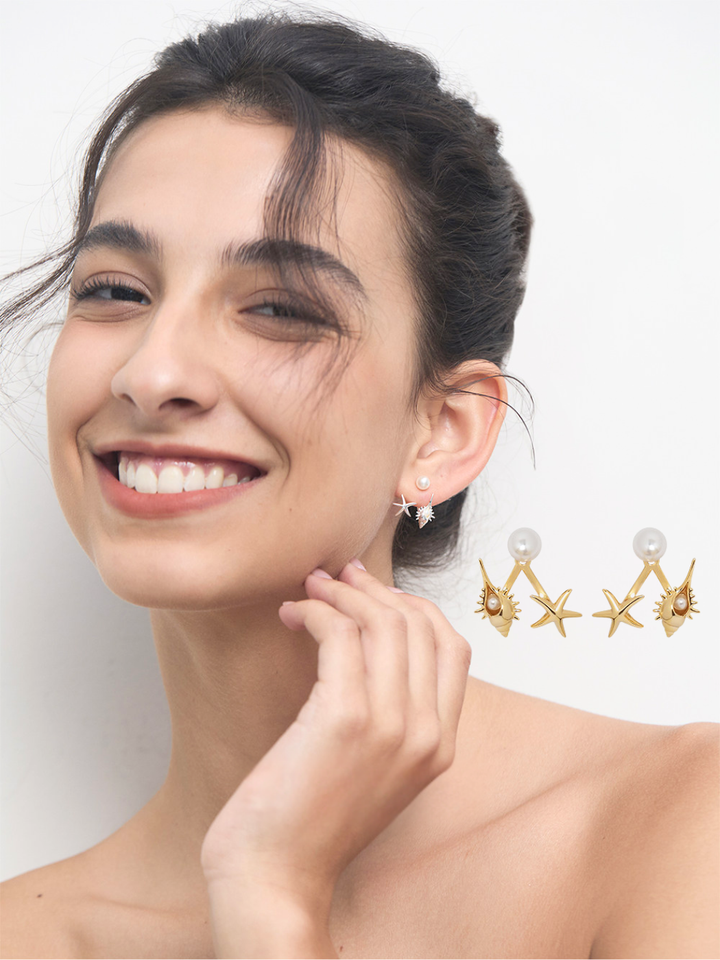 【EGO ACC】Starfish & Shell Pearl Earrings