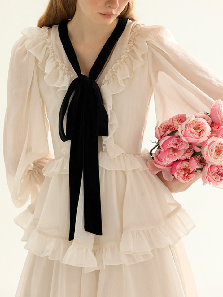Noir Ribbon Frill Dress